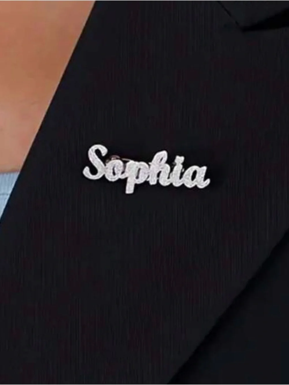 NWT Custom 'Sophia' Script Name Brooch Pin in Silver Tone